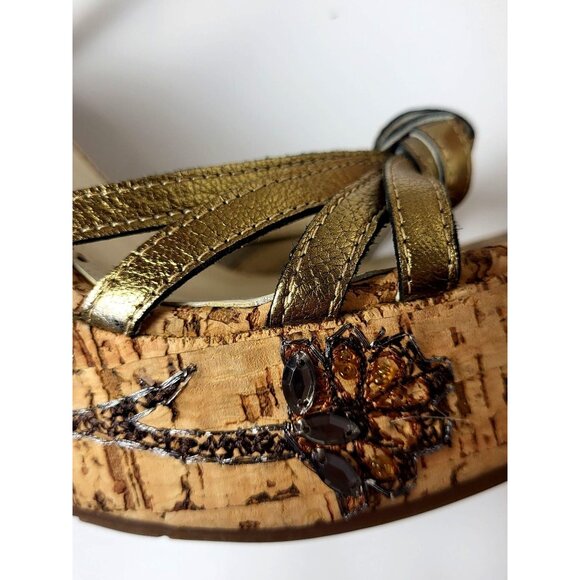 Richard Tyler Wedges Beads Embroidery Brown and Gold Sandals Size 6.5 - Picture 8 of 14